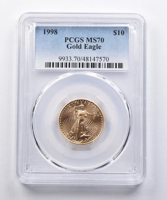 1998 $10 American Gold Eagle 1/4 Oz MS70 PCGS Blue Label - Image 1 of 3