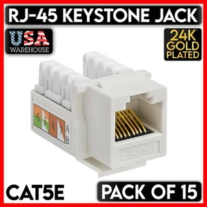 White RJ45 Keystone Jack Ethernet CAT5e Cat5 UTP 110 Punch Down Network 15 Pack - Afbeelding 1 van 4