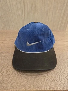Vintage 1990s Nike Deadstock Blue Courdoroy Hat Cap Swoosh Big Logo Jordan  - Picture 1 of 9