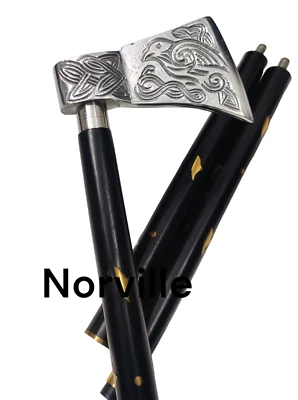 Axe Head Handle Walking Stick Wooden Men Women Walking Cane - Image 1 of 4