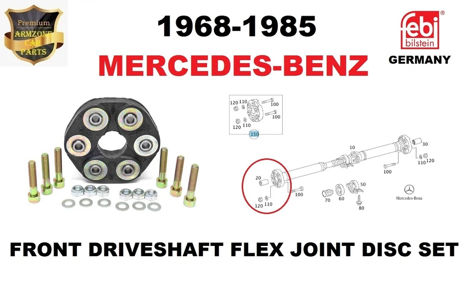 Juego de discos flexibles de eje de transmisión delantero para 68-85 Mercedes W108, W109, W114, W116, W123, W126 Foto 1 de 4