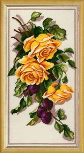 DIY Printed Tapestry Kit "Roses and Plums", size 15.0x30.3 in / 38x77 cm, Brvsk - Picture 1 of 4