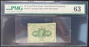 10 cent Fractional Currency Fr. 1242 Straight Edges Without Monogram PMG 63 - Picture 1 of 2