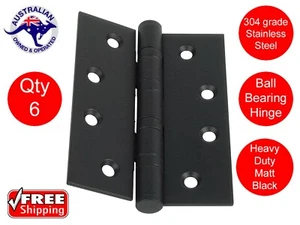 6 X MATT BLACK STAINLESS STEEL DOOR HINGES 100 x 75 BUTT HINGE BALL BEARING 4" - Picture 1 of 6