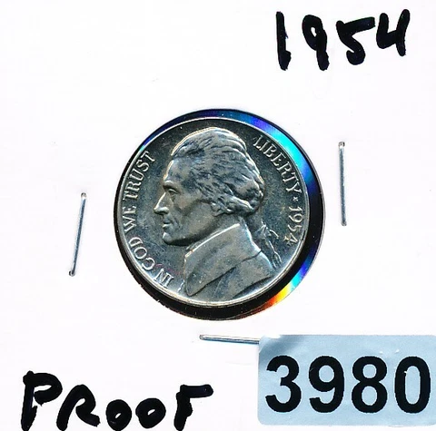 JEFFERSON PROOF NICKEL - 1954 - LIGHT TONING - #3980 Cover