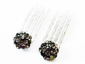 USA Mini Hair Comb made with Swarovski Crystal Bridal Wedding Silver Black Gray  - Picture 1 of 5