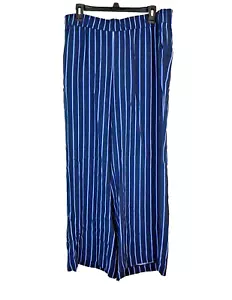 Ann Taylor Factory Pants Womens Large Navy Striped Pull on Wide Leg Crop Office - Picture 1 of 8