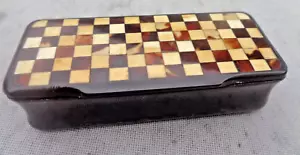 Attraktiv Vintage Groß Kunst Kariert Muster Schildpatt Schnupftabak Box C.1900s - Bild 1 von 12