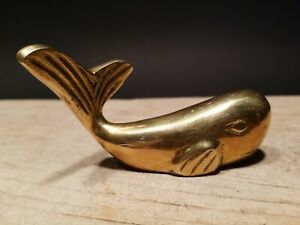 Vintage Antique Style Brass Whale Paperweight Desk Statue