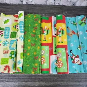 Christmas Fat Quarter Bundle Of 4 100% Cotton Fabrics - Santa Claus, Elves, Bows - Picture 1 of 6