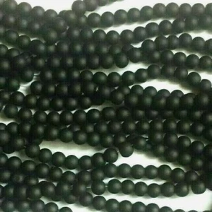 50 x Black Coloured Frosted Round Glass Beads. Size 6mm. - Picture 1 of 2