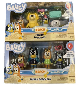 Lot Of 2- Bluey "Pass The Parcel" & “family Beach Day” 4 Figurine Toy Set NIB - Picture 1 of 13