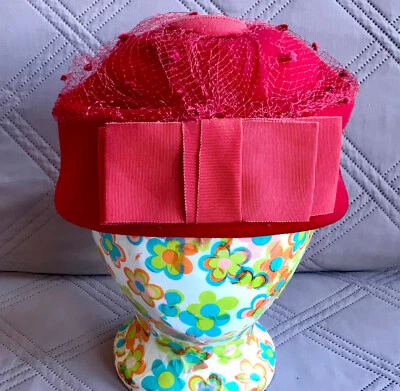 Sombrero Pastillero de Fieltro de Lana Rojo Hecho en Unión De Colección Damas Talla 6 Foto 1 de 4