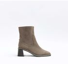 River Island Womens Ankle Boots Grey Block Heel Side Zip Casual Shoes