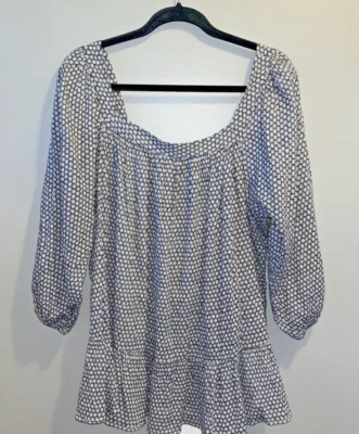 Blusa feminina Chaps preta floral gola quadrada camponesa fluida plus size manga 1X 3/4 - Imagem 1 de 4