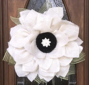 White Farmhouse Flower Wreath, Summer Wreath, All Occasion Wreath, - Picture 1 of 6