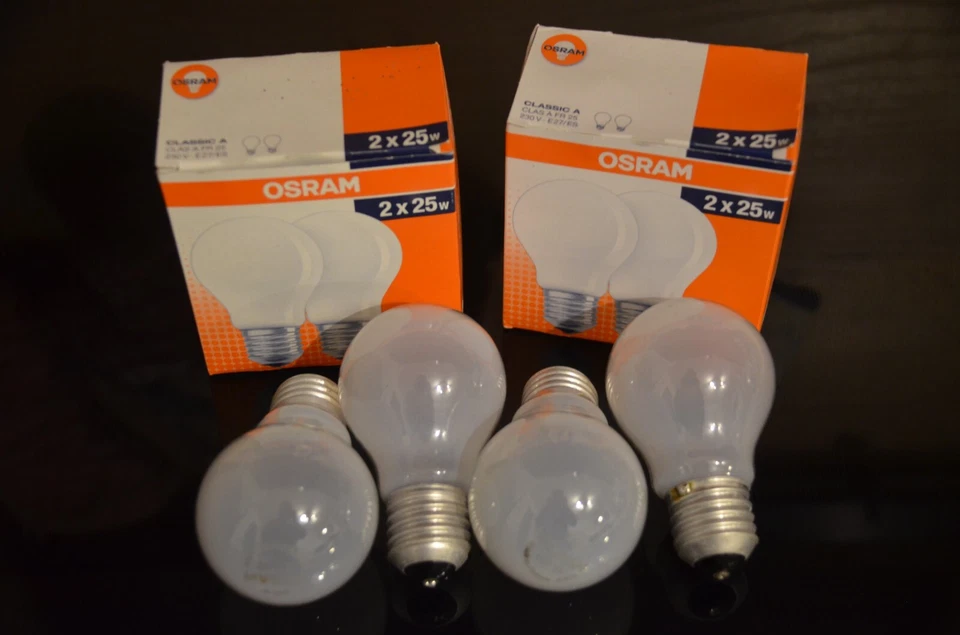 4 Stück Glühlampen E27 Birnen 25W Osram OVP Milchglas 230V - Bild 1 von 1