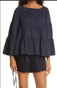 REBECCA TAYLOR Tiered Pique Blouse size S, navy blue - Picture 1 of 13