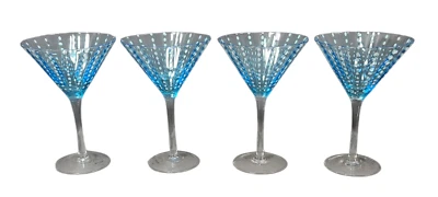 Juego de 4 vasos de Martini Art Land hechos a mano Pescara azul blanco punteado Foto 1 de 4