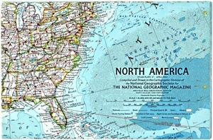 1964-4 April NORTH AMERICA US CANADA MEXICO National Geographic Map (357) - Picture 1 of 3