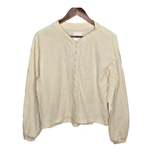 Aerie Waffle Knit Henley Cream Womens S Flaws - Picture 1 of 9