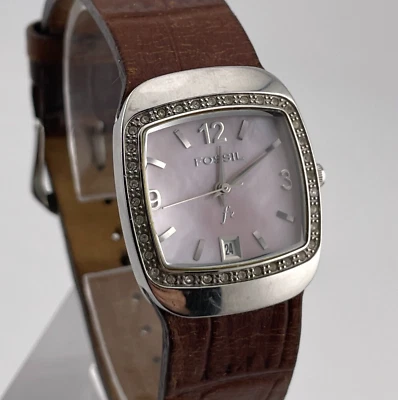 Женские часы Fossil F2 ES-1185 дата 25 мм корпус жемчужный вид циферблат коричневый кожаный ремешок - Изображение 1 из 4