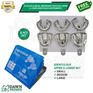Juego de 6 bandejas de impresión dental de metal liso edéntulas alemanas superiores/inferiores talla - Imagen 1 de 7