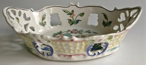 CESTA CUENCO DE CERÁMICA PERFORADA PORTUGUESA VICORZETTE AGUEDA PINTADA A MANO VINTAGE AÑOS 60 - Imagen 1 de 12