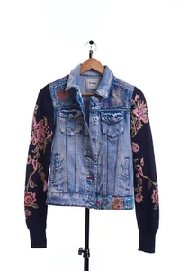 DESIGUAL WOMEN’S JEANS DENIM CROPPED JACKET SIZE 34 - Picture 1 of 12