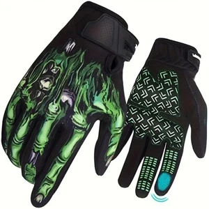 Biker Skeleton Bone Gloves Racing Cycling Motorcycle Mechanics Goth Full Finger - Picture 1 of 28