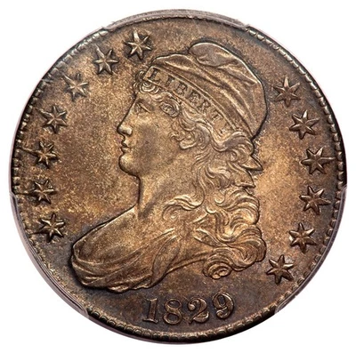 Medio dólar busto tapado 1829 O-105A 50C graduación profesional AU58 (CAC) Foto 1 de 3