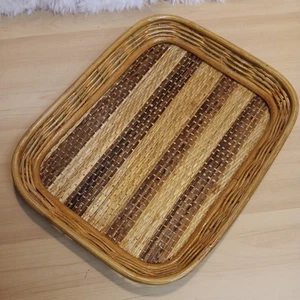 Vintage Bamboo Woven Rattan Wicker Serving Lap Tray 13 1/2 in X 11 (G26) - Picture 1 of 8