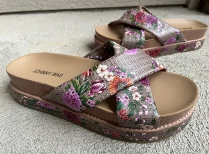New! Johnny Was Women's 8 Jenna X Band Slide Sandals Floral $248 - Picture 1 of 14