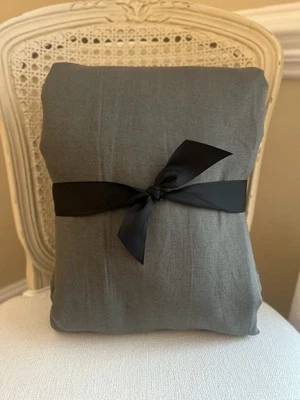 West Elm Pleated European Flax Linen Blackout Curtain (1) 48”x96” Balsam Green - Image 1 of 4