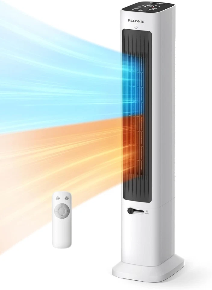 PELONIS Oscillating Tower Fan and Space Heater Combo with Remote Control Timer - Image 1 of 4