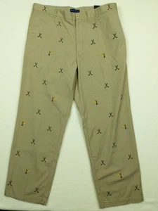 Grant Thomas Golf Pants Mens 40x32 Beige Khaki Chino 19th Hole Embroidered AOP - Picture 1 of 8