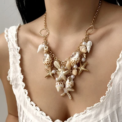 Bohemia Necklace With Multiple Seashells Starfishes And Beachy Holiday Style - Image 1 of 4