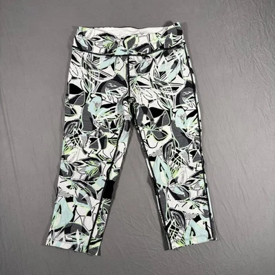 DKNY Sport Cropped Legging Womens Large White Black Floral Stretch High Waisted - Image 1 of 4