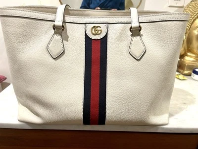 GUCCI Leather Tote Handbag Signature GG Web Canvas - Image 1 of 4