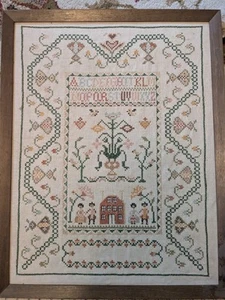Vtg Large Cross Stitch Colonial Sampler Alphabet Hand Made Framed 20.5” x 25.5” - Picture 1 of 12