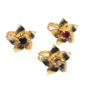 Flower Multi Stone Gold Plated Ring Combo 3 Pcs Brass Ring Adjustable Ring z479 - Picture 1 of 5