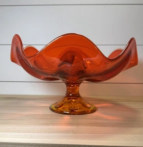 Wikinger Glas orange rot Amberina episch 6 Blütenblätter Fuß Schüssel Kompott 9,5" breit MCM leuchtend - Bild 1 von 17