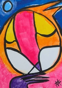 Original ACEO Cat Painting Collectible Modern Abstract Moon Art Samantha McLean - Picture 1 of 1