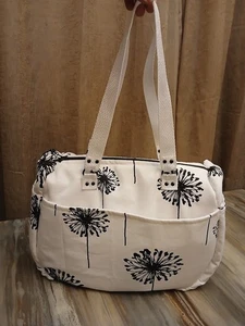 New Canvas Dandelion Floral Shoulder Bag Purse White Black Tote Carryall Fashion - Picture 1 of 8
