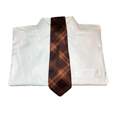 Corbata de cuello de seda estilo dinero antiguo preppy naranja a cuadros Paul Frederick para hombre Foto 1 de 4