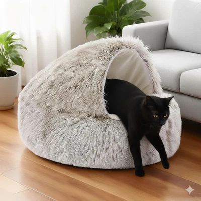 Cat Bed Cave Hooded Soft Warm Pet Nest for Small Dogs and Cats Fluffy - Image 1 of 2