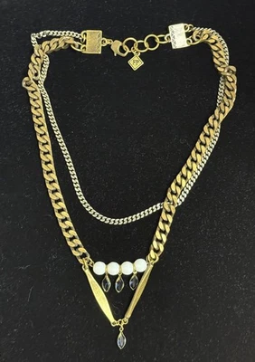 "Collar/collar Free People Boho Mix en capas de metal con cristales azules 18""" Foto 1 de 4