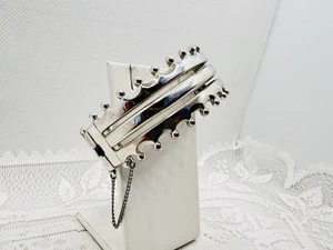Vintage Signed Monet Bracelet Silver Tone Modernist Security Chain Chunky - Picture 1 of 11