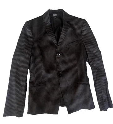 Designer BOSS Hugo Boss Jacket Women Slim Pinstripe Blazer Italy Silk Blend 4 - Image 1 of 4