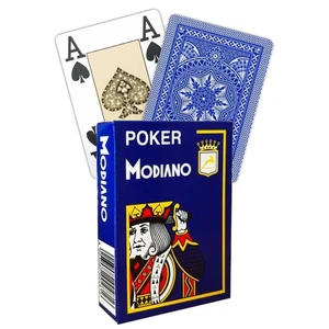 Poker Modiano Blue Plastic Playing Cards 4 Large Index Poker Size Made Italy NEW - Picture 1 of 3